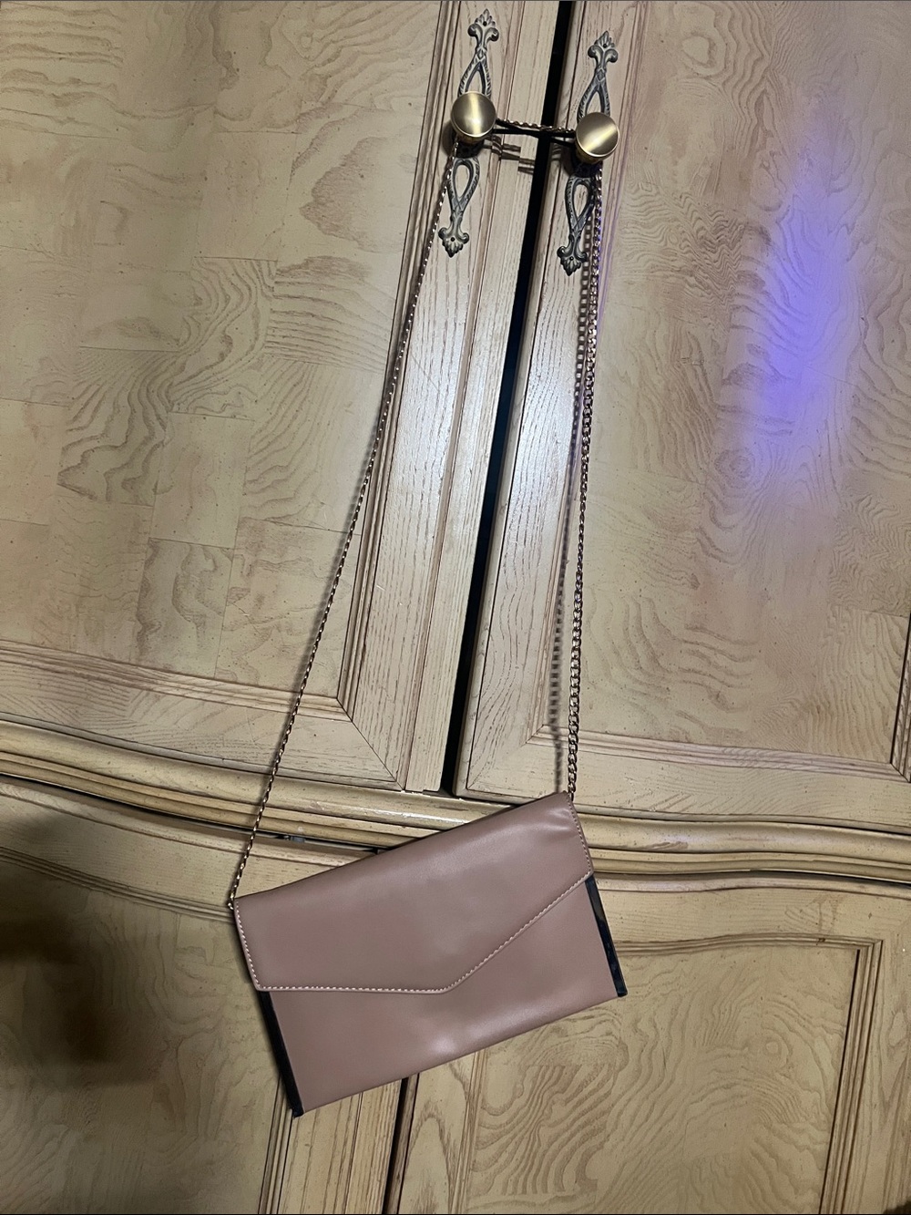 Madison West Mauve-Taupe Envelope Crossbody Clutch with Chain Strap